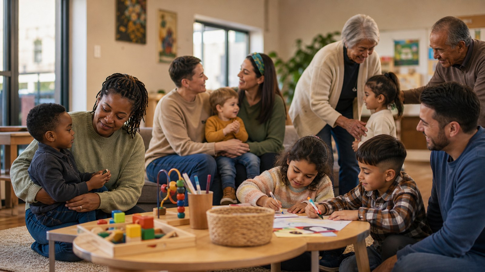Realistic family scene representing family structure diversity