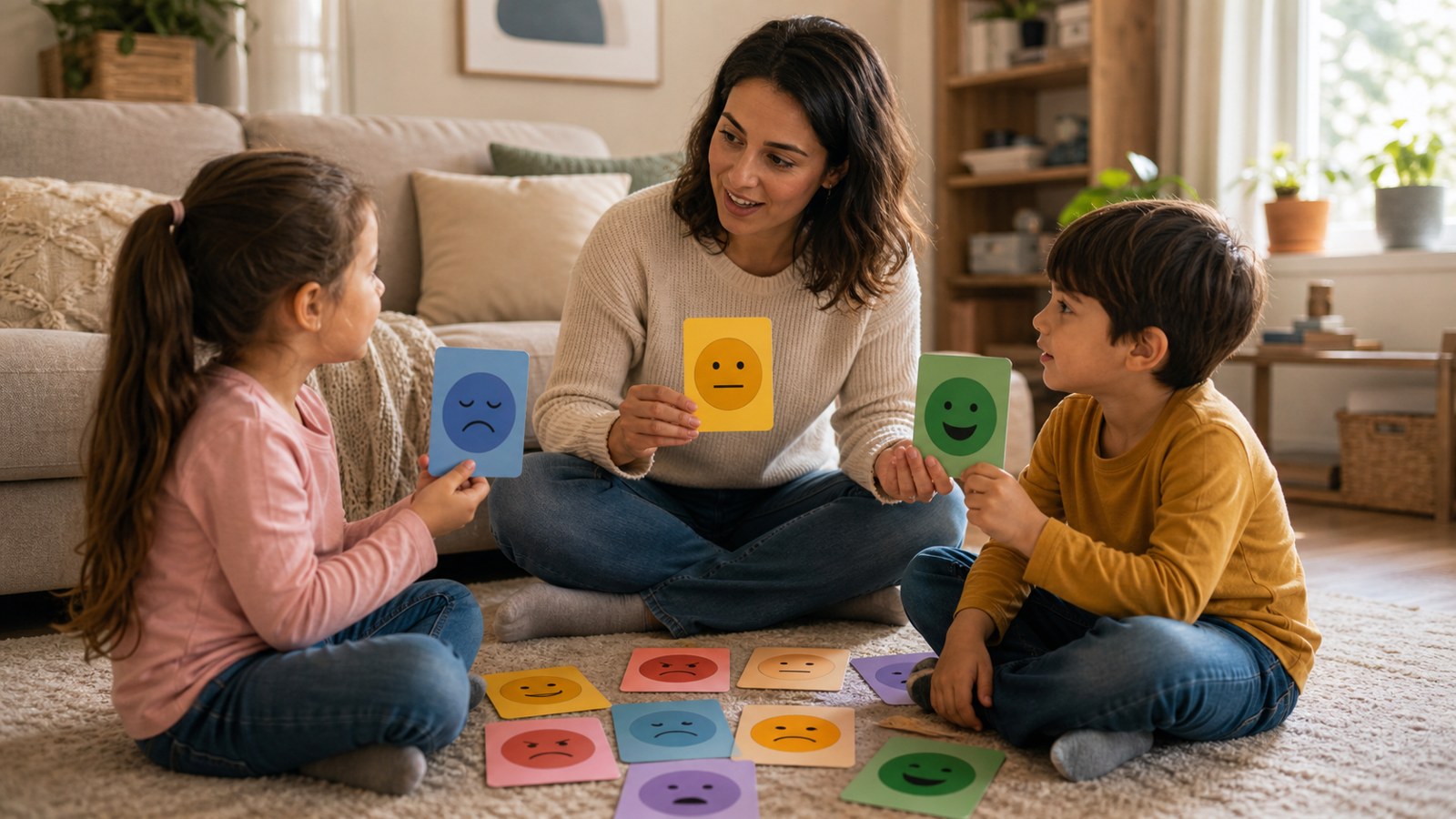 Realistic family scene representing emotional intelligence skills
