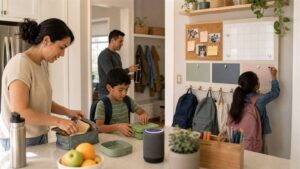 Realistic family scene representing modern parenting trends