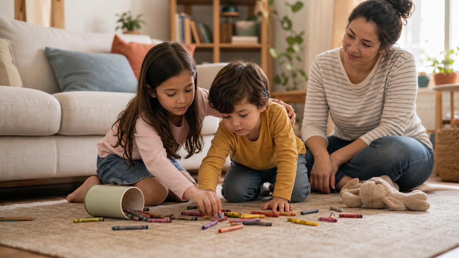 Realistic family scene representing child emotional intelligence