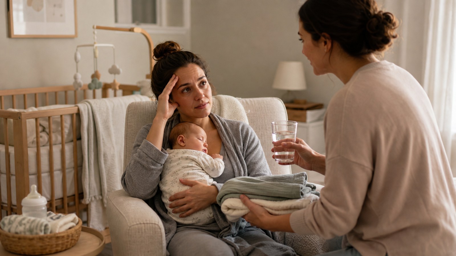 Realistic family scene representing new parent myths
