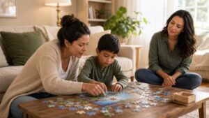 Realistic family scene representing parenting styles