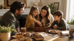 Family gathered around a table starting a simple memory box tradition