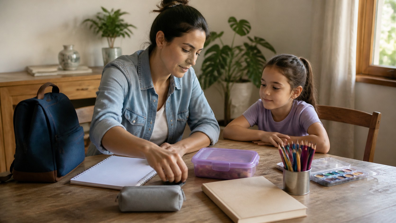 Parent sorting school materials to understand possible school struggle causes.